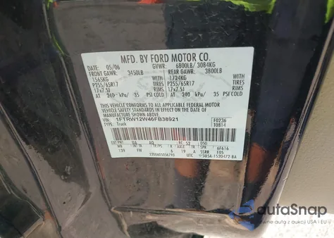 2006 Ford F-150 Xlt из США, поврежденный, VIN 1FTRW12W46FB38921